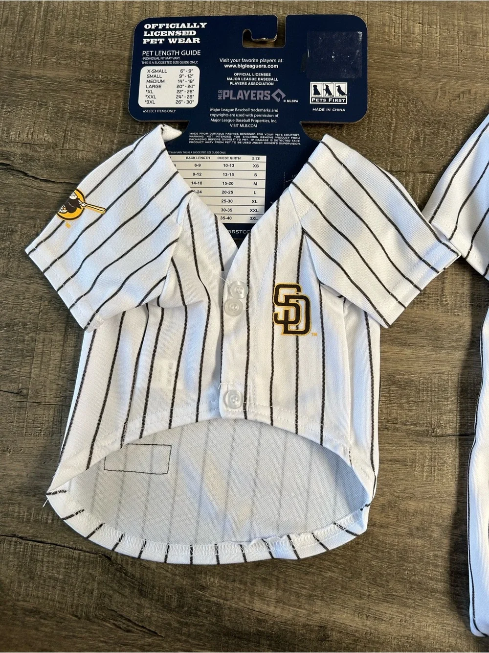 MLB Tatis Jr. White Pinstripe Pet Jersey with Yellow Black Accents
